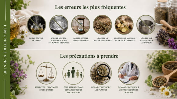 Erreurs à éviter et précautions pour préparer une tisane maison efficace avec des plantes médicinales - Herboristerie Sensathé